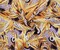 Purple-Yellow-Multi Abstract Whirl Leaf Pattern Printed Linen Woven Fabric By the Yard